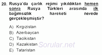 Orta Asya Türk Tarihi 2014 - 2015 Dönem Sonu Sınavı 20.Soru