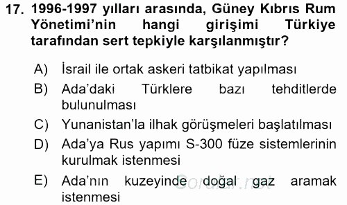 Türk Dış Politikası 2 2016 - 2017 Ara Sınavı 17.Soru