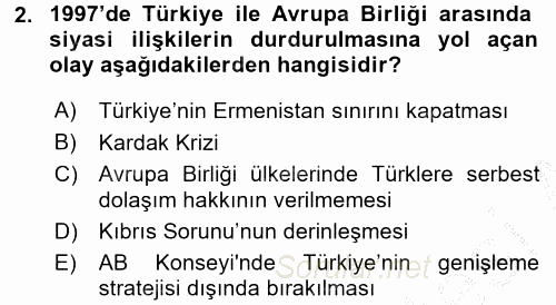 Türk Dış Politikası 2 2016 - 2017 Ara Sınavı 2.Soru