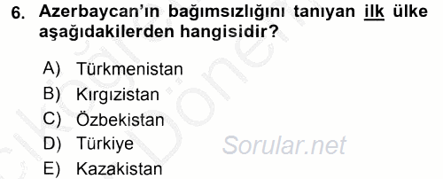 Türk Dış Politikası 2 2016 - 2017 Ara Sınavı 6.Soru