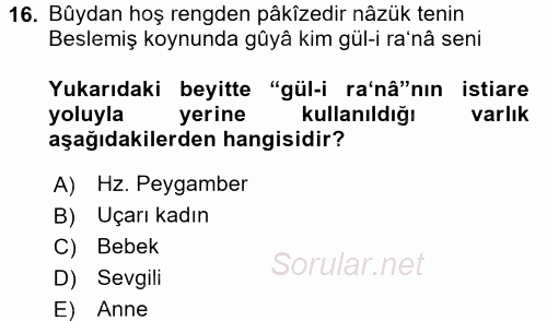 XVIII. Yüzyıl Türk Edebiyatı 2017 - 2018 3 Ders Sınavı 16.Soru