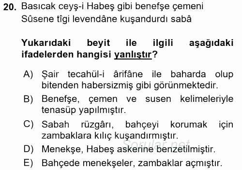 XVIII. Yüzyıl Türk Edebiyatı 2017 - 2018 3 Ders Sınavı 20.Soru