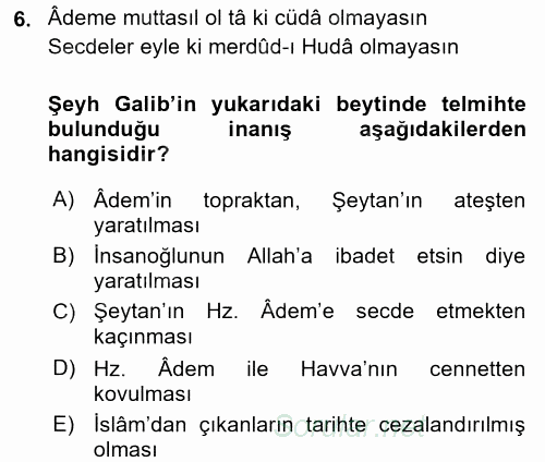 XVIII. Yüzyıl Türk Edebiyatı 2017 - 2018 3 Ders Sınavı 6.Soru