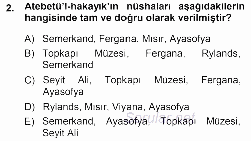 XI-XIII. Yüzyıllar Türk Dili 2013 - 2014 Tek Ders Sınavı 2.Soru
