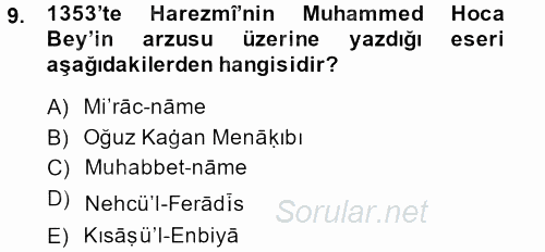 XI-XIII. Yüzyıllar Türk Dili 2013 - 2014 Tek Ders Sınavı 9.Soru