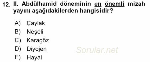 Türk Basın Tarihi 2016 - 2017 Ara Sınavı 12.Soru