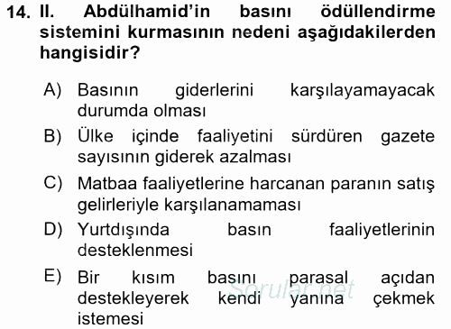 Türk Basın Tarihi 2016 - 2017 Ara Sınavı 14.Soru