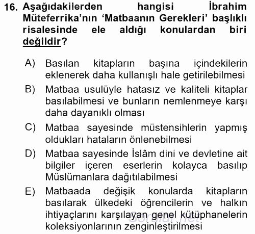 Türk Basın Tarihi 2016 - 2017 Ara Sınavı 16.Soru