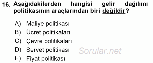 Sosyal Politika 2016 - 2017 Ara Sınavı 16.Soru