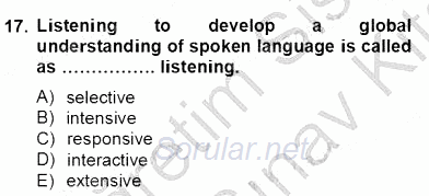 Yabancı Dil Öğretiminde Ölçme Ve Değerlendirme 2 2012 - 2013 Dönem Sonu Sınavı 17.Soru