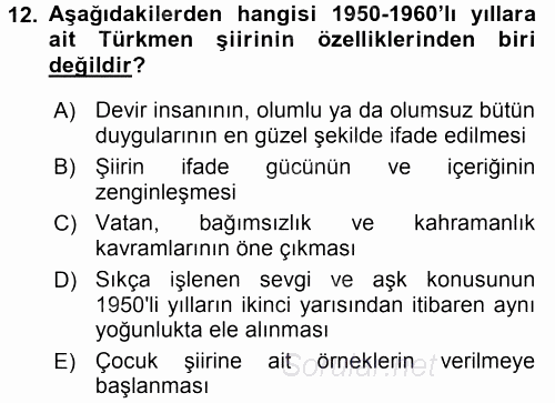 Çağdaş Türk Edebiyatları 1 2016 - 2017 Dönem Sonu Sınavı 12.Soru
