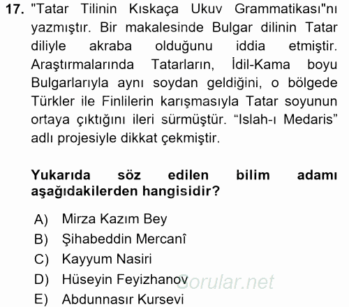 Çağdaş Türk Edebiyatları 1 2016 - 2017 Dönem Sonu Sınavı 17.Soru