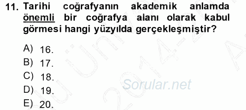 Tarihi Coğrafya 2014 - 2015 Ara Sınavı 11.Soru