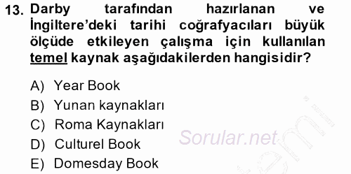 Tarihi Coğrafya 2014 - 2015 Ara Sınavı 13.Soru