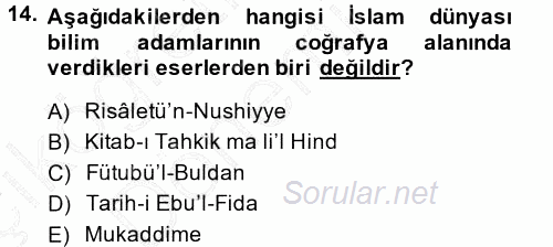 Tarihi Coğrafya 2014 - 2015 Ara Sınavı 14.Soru