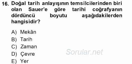 Tarihi Coğrafya 2014 - 2015 Ara Sınavı 16.Soru