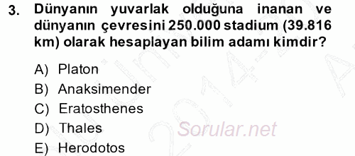 Tarihi Coğrafya 2014 - 2015 Ara Sınavı 3.Soru