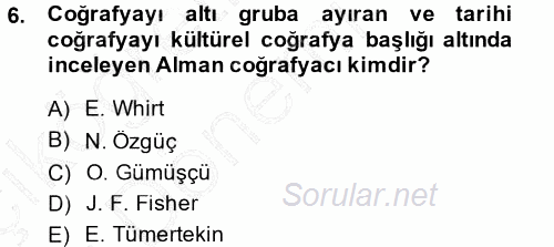 Tarihi Coğrafya 2014 - 2015 Ara Sınavı 6.Soru