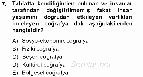 Tarihi Coğrafya 2014 - 2015 Ara Sınavı 7.Soru