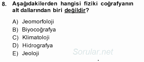 Tarihi Coğrafya 2014 - 2015 Ara Sınavı 8.Soru