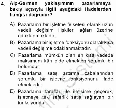 Pazarlama Yönetimi 2014 - 2015 Ara Sınavı 4.Soru