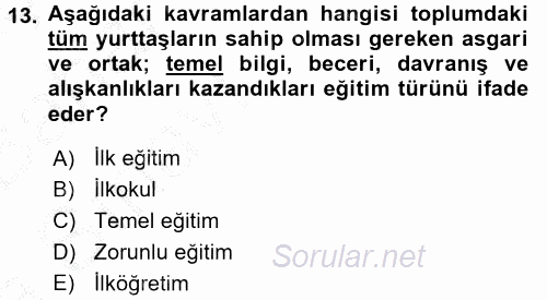 Türk Eğitim Tarihi 2016 - 2017 Ara Sınavı 13.Soru