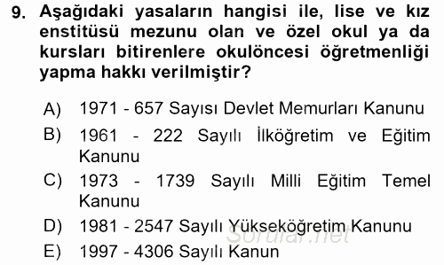Türk Eğitim Tarihi 2016 - 2017 Ara Sınavı 9.Soru