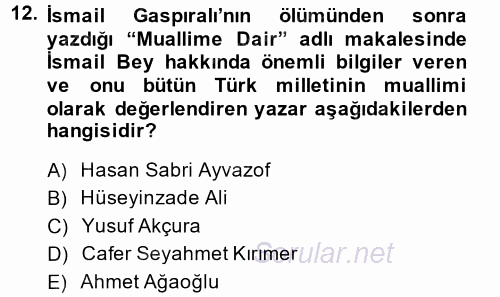 Çağdaş Türk Edebiyatları 1 2014 - 2015 Tek Ders Sınavı 12.Soru