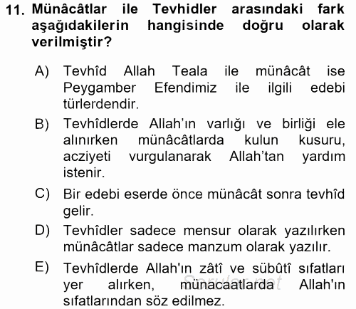 Türk İslam Edebiyatı 2016 - 2017 Dönem Sonu Sınavı 11.Soru