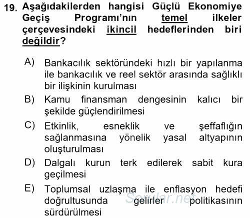 Türkiye Ekonomisi 2015 - 2016 Tek Ders Sınavı 19.Soru