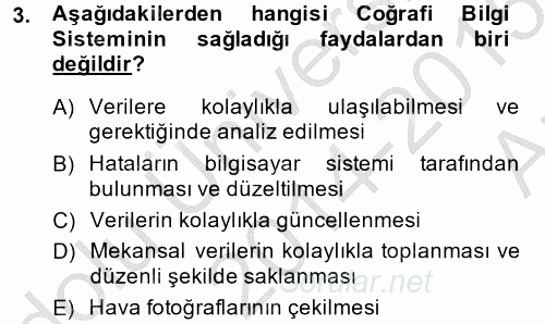 Coğrafi Bilgi Sistemleri 2014 - 2015 Ara Sınavı 3.Soru