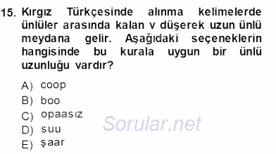 Çağdaş Türk Yazı Dilleri 2 2013 - 2014 Dönem Sonu Sınavı 15.Soru