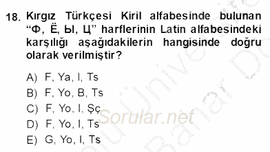 Çağdaş Türk Yazı Dilleri 2 2013 - 2014 Dönem Sonu Sınavı 18.Soru