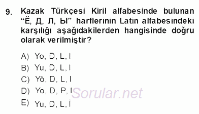 Çağdaş Türk Yazı Dilleri 2 2013 - 2014 Dönem Sonu Sınavı 9.Soru