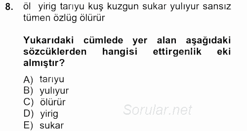 Uygur Türkçesi 2012 - 2013 Dönem Sonu Sınavı 8.Soru