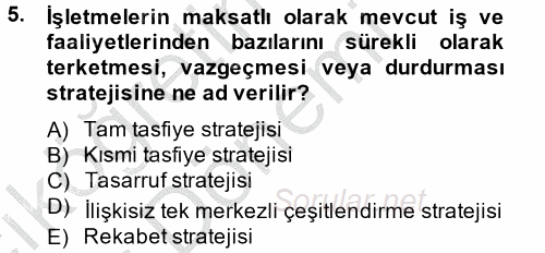 Stratejik Yönetim 2 2014 - 2015 Ara Sınavı 5.Soru