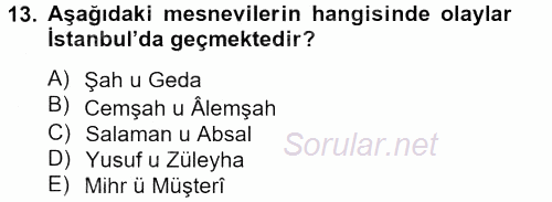 XVI. Yüzyıl Türk Edebiyatı 2013 - 2014 Dönem Sonu Sınavı 13.Soru