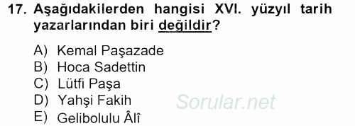 XVI. Yüzyıl Türk Edebiyatı 2013 - 2014 Dönem Sonu Sınavı 17.Soru