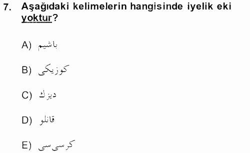 Osmanlı Türkçesine Giriş 1 2013 - 2014 Dönem Sonu Sınavı 7.Soru