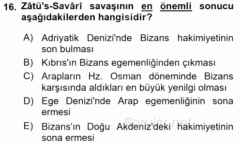 Bizans Tarihi 2015 - 2016 Ara Sınavı 16.Soru