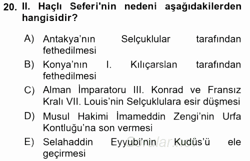 Bizans Tarihi 2015 - 2016 Ara Sınavı 20.Soru