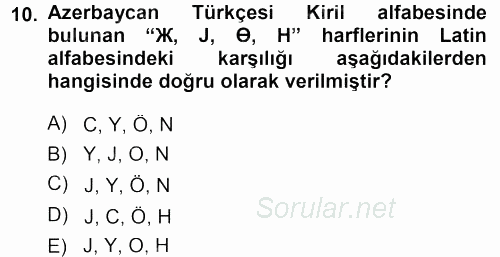 Çağdaş Türk Yazı Dilleri 1 2013 - 2014 Dönem Sonu Sınavı 10.Soru