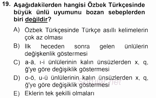 Çağdaş Türk Yazı Dilleri 1 2013 - 2014 Dönem Sonu Sınavı 19.Soru