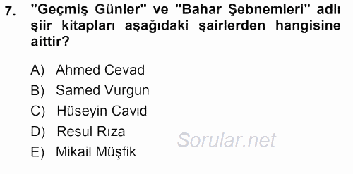 Çağdaş Türk Yazı Dilleri 1 2013 - 2014 Dönem Sonu Sınavı 7.Soru