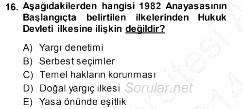 Türk Anayasa Hukuku 2013 - 2014 Ara Sınavı 16.Soru