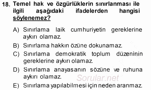 Türk Anayasa Hukuku 2013 - 2014 Ara Sınavı 18.Soru