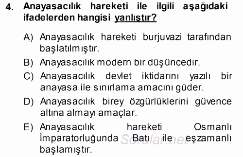 Türk Anayasa Hukuku 2013 - 2014 Ara Sınavı 4.Soru