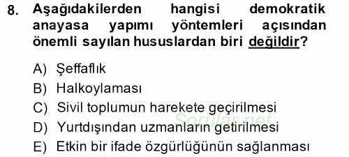 Türk Anayasa Hukuku 2013 - 2014 Ara Sınavı 8.Soru