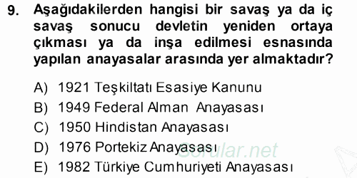 Türk Anayasa Hukuku 2013 - 2014 Ara Sınavı 9.Soru