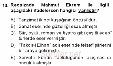 Tanzimat Dönemi Türk Edebiyatı 1 2013 - 2014 Dönem Sonu Sınavı 10.Soru